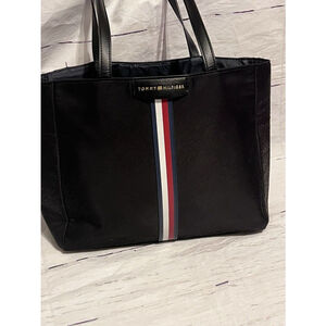 Tommy Hilfiger Large Black Purse With Red Stripe, White, & Navy Blue Stripe GUC